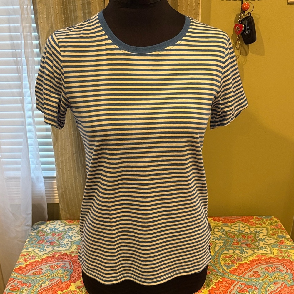 Eddie Bauer Striped Blue and White Women's Top